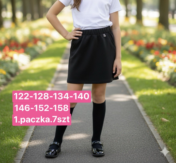 Spódnice dziewczęce Roz 122-158, 1 kolor Paczka 7 szt